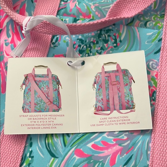Lilly Pulitzer Pink and Blue Cooler Backpack with Tropical Flair - Picture 2 of 6